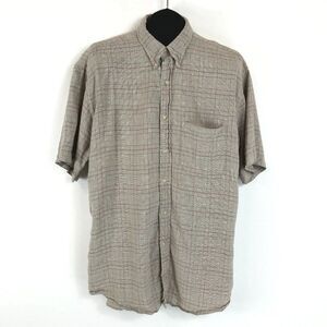 Pendleton Linen Blend Button Down Shirt Men's Large Plaid Short Sleeve Pocket